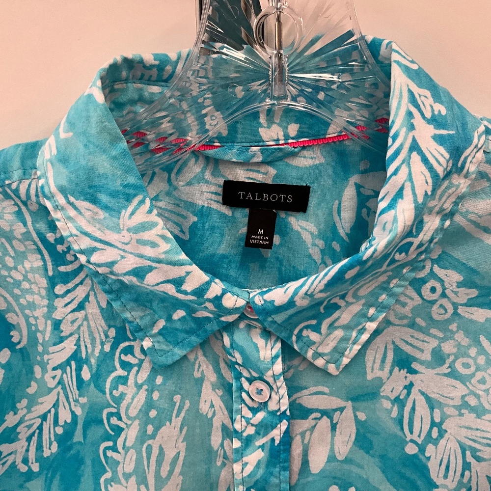 Talbots Blue and White Print Blouse